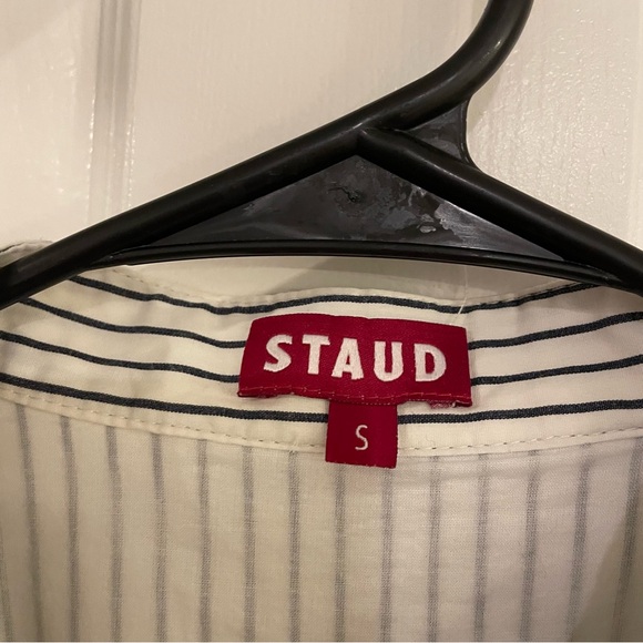 STAUD Lorenza Ivory Micro Stripe Shirt Midi Dress Button Front Size Small - Picture 13 of 15